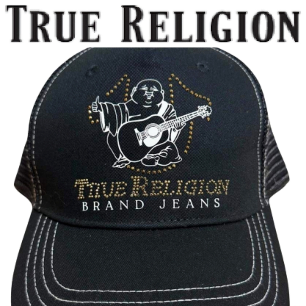 True Religion Crystal Logo World Tour Mesh Back Trucker Cap‎